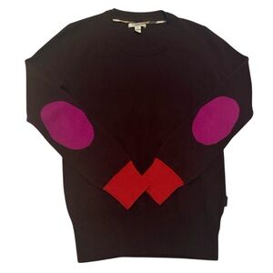 Burberry Brit Burgundy Cashmere Sweater w/ Pink Elbow Patches & Red Cuffs, XS
